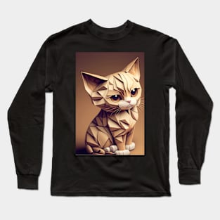 Cute Cat Portrait Paper Art Style Long Sleeve T-Shirt